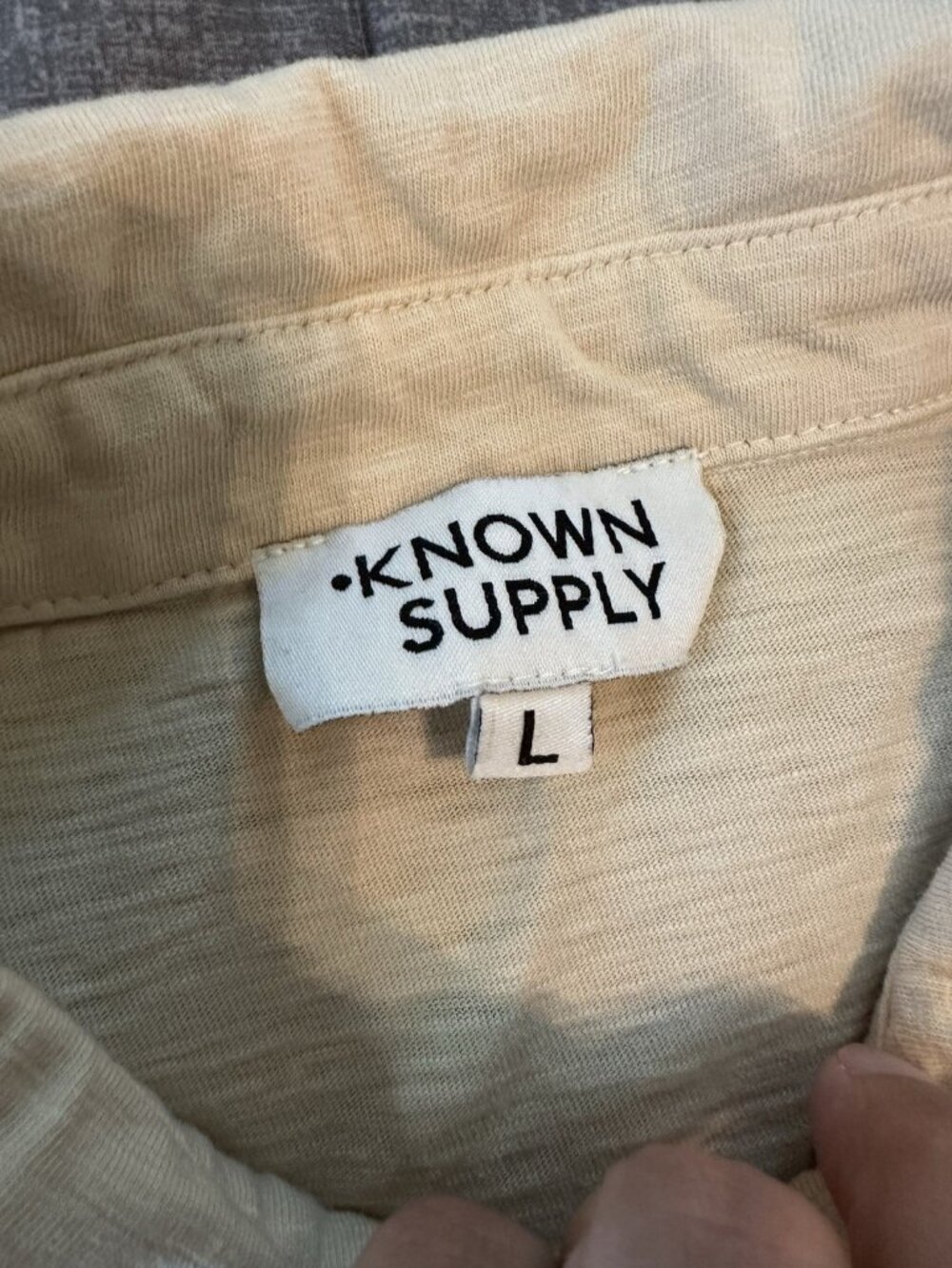 Known Supply 100% Organic Cotton Collared Boxy Crop Top Womens L Beige Oversized - Picture 5 of 7